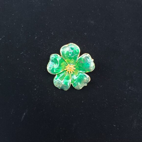 Vintage Enamel Five Leaf Clover Brooch Pin Green - Picture 7 of 10